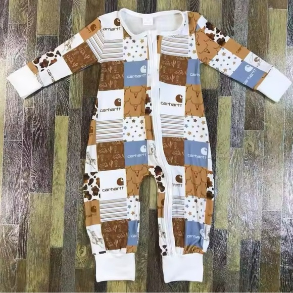Bamboo Carhartt Kids Patchwork One Piece - Brown and Blue - Picture 2 of 2